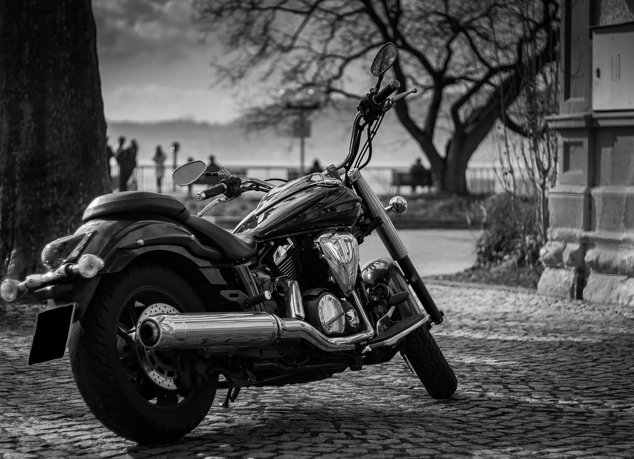 motorcycle, transportation, monochrome